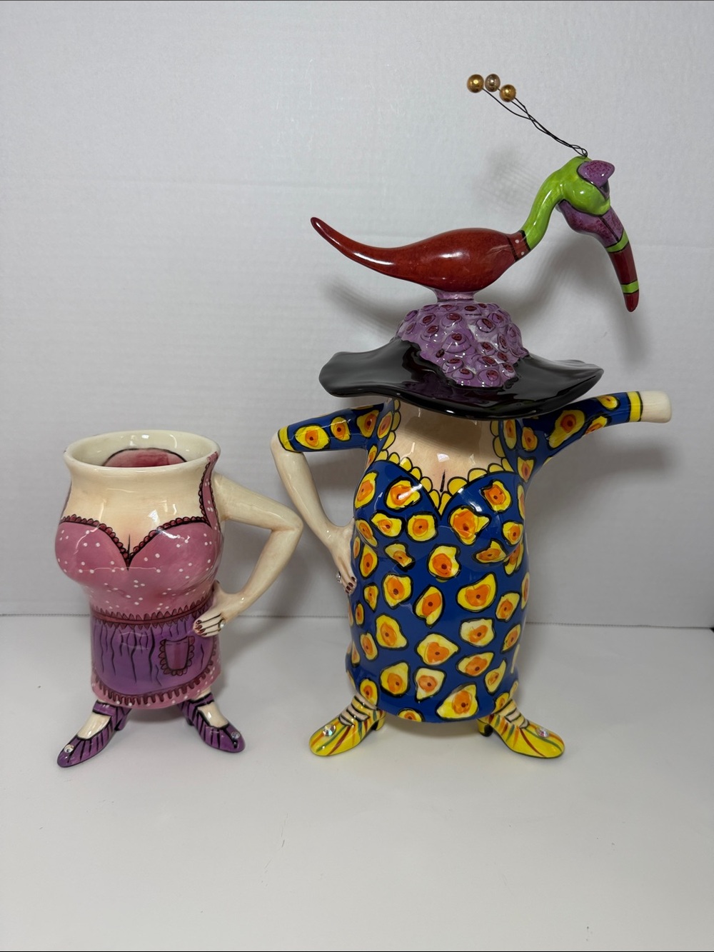 SWAK 2007 Whimsical Ceramic Teapot & Mug Set Folk Art Hand Painted